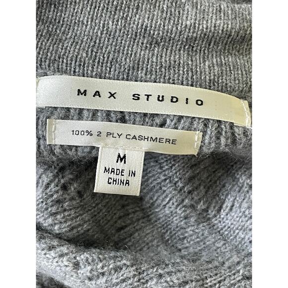 Max Studio Cashmere Gray Diamond Pattern Open Cardigan Sweater Medium - Picture 3 of 8